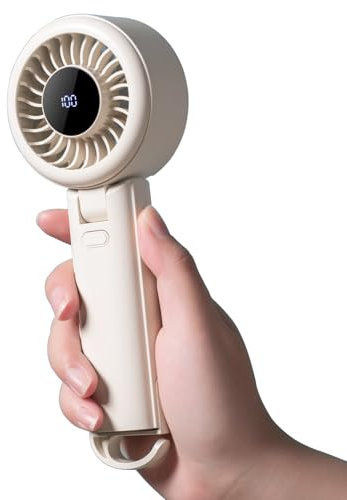HAOHEJIA Handventilator, Mini Kleiner Ventilator Akku Aufladbar 13H Max Laufzeit 4000mAh, Tragbarer Mini Ventilator, Klappbarer 5-Geschwindigkeiten Ultra Leise 6000RPM Hohe Geschwindigkeit