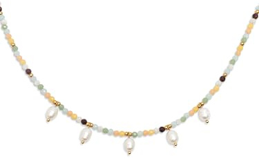SINGULARU - Collar Crystal Perlas. Acero con Baño en Oro de 18 Kt y Cristales, Perla Cultivada. Joyas Para Mujer.