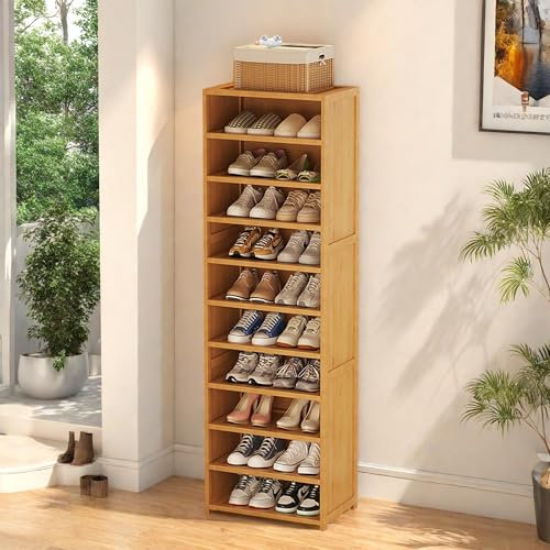 Bamboo Shoe Rack with Door Freestanding Narrow Storage for Hallway and Bedroom Stylish Étagère à Chaussures for Space Saving Solutions