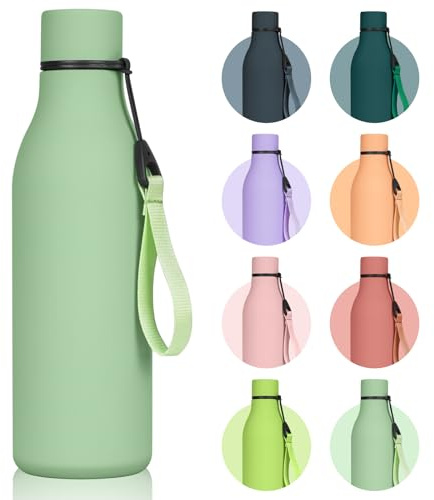 flintronic 550ml Gourde Isotherme, Bouteille d'eau en Acier Inoxydable avec Sangle, Double Paroi Sous Vide Bouteille d'eau Isotherme au 24h Froid/12h Chaud (Vert Thé Matcha
