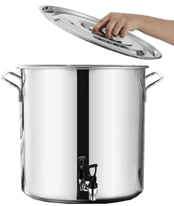 Stainless Steel Soup Pot with Lid - Versatile Stockpot for Cooking, 20L Capacity, Composite Bottom, Ideal for Soups & Stews, Includes Wine Bucket & Milk Can with Tap