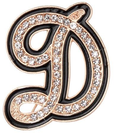 PATIKIL Broche en forme de lettre de l'alphabet en strass, broche initiale en métal et cristal avec bord noir pour femme, bijoux, cadeau, vêtements, chapeaux, robes, manteaux