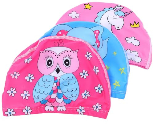 TOGEVAL 3 pezzi Cuffia Piscina Elastiche con Cartoon Leggere e Traspiranti per Protezione Capelli Adatte e Ragazze per Nuoto e Bagno
