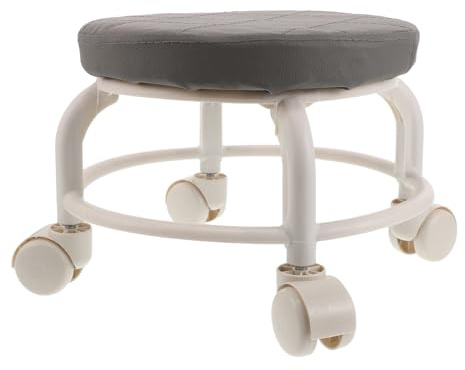 TEHAUX Tabouret Rond à roulettes Bas Pivotant Revêtement Similicuir Hauteur pour Spa et Salon de Beauté Mobilité Flexible et Élégance Compacte