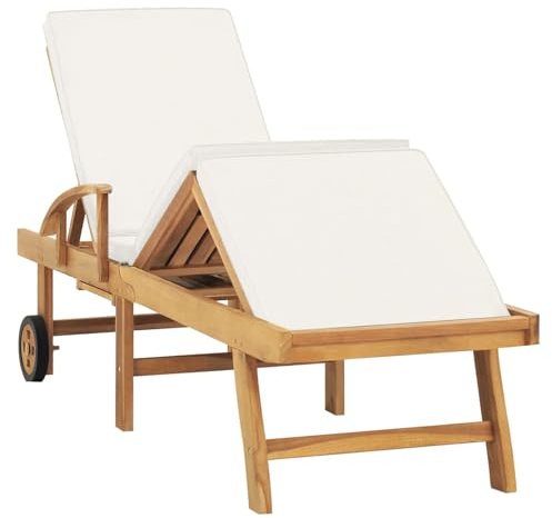 Gecheer Lettino prendisole, con cuscino, massello di teak crema, per esterni