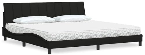 sephironlbb Hanko säng med madrass 200 x 200 cm, svart tygöverdrag, komfortskummadrass H2/H3, stabil ribbotten, inklusive sänggavel, modern design för sovrum