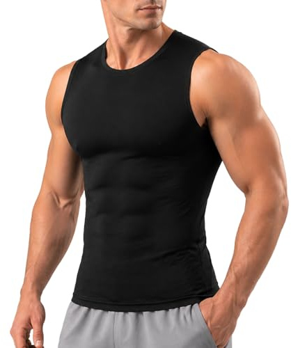 HYCOPROT Camiseta de Compresión para Hombre Sin Mangas Camiseta de Secado Rápido Transpirable Camiseta Gimnasio Deportiva Funcional Hombre Interior Tops para Jogging Ciclismo Fútbol Deporte y Fitness