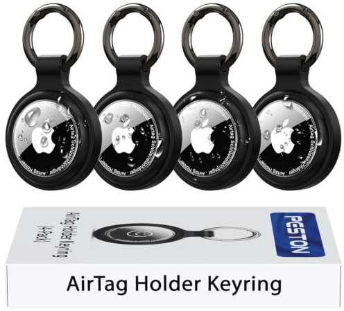 PESTON AirTag Nyckelring, 4-pack IP67 Hållare för Apple AirTag 1 och 2 | AirTag fodral i silikon och transparent TPU; IP67-design; zinklegerad ring; nycklar, bagage, husdjur; AirTag ingår inte