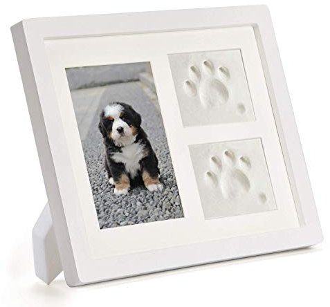 Dog or Cat Paw Prints Pet memorial Triple Photo Frame 4x6 With Clay Impression Kit, Perfect Keepsake picture Frame for Pet Lovers White/White