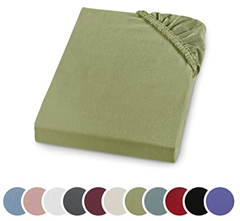 sleepling Biber Spannbetttuch, Feinbiber Spannbettlaken, Made in Germany, 100% Baumwolle, Matratzen bis 23 cm Höhe, Rundum Gummizug, Ökotex, waschbar 60 Grad, 140 x 200, lind grün