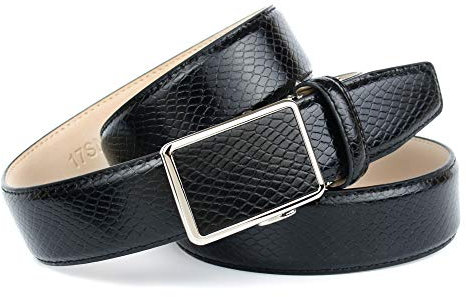 Anthoni Crown Ledergürtel, Automatikgürtel mit silberfarbener Automatikschließe, Gürtel für Businesanzug, Herrenschuhe und Herrenhose, 35mm breit, kürzbar. Modell 1017SN10. 115