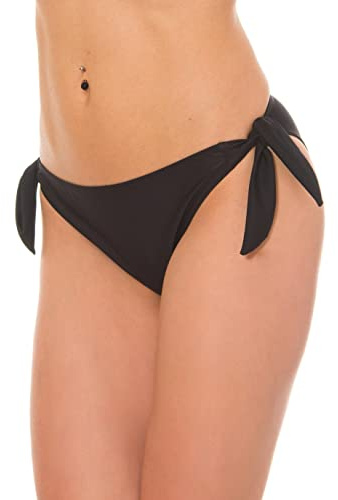 Aquarti Womens' Bikini Bottoms with Side Ties, Black, 10