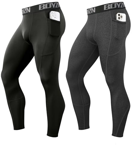Boyzn 1 eller 2-pack kompressionsbyxor herr, funktionella underkläder, sportleggings för män, löparbyxor, underbyxor, långa strumpbyxor, fitnesstights med fickor/utan ficka för löpning, cykling,
