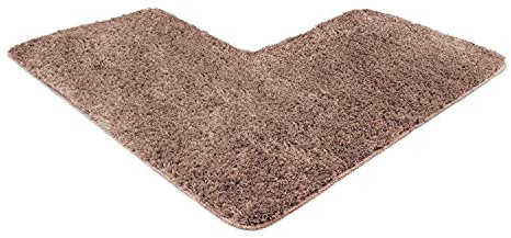 WohnDirect Eck-Badezimmerteppich L-Form 100x100 Braun – Badematte für Eckdusche rutschfest, Flauschiger Winkel-Badvorleger 50cm Breit, Waschbar & Fußbodenheizung