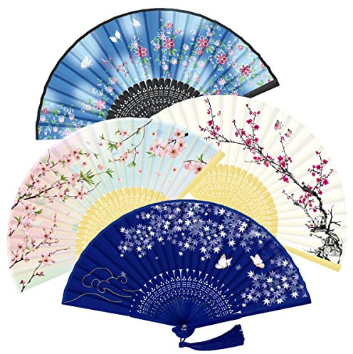 WEARXI Fächer Hochzeit – 4pack Handfächer, Fecher Sommer Hochzeit, Hand Fan Asiatische Deko für Geburttag, Party, Wedding, Fotografie, Wand Dekoration