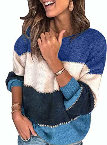 heekpek Pull Femme Chic Hiver Chaud Pas Cher Rayé Ample Mode Pullover | Col Rond Hauts Manche Longue Pull Tricoté