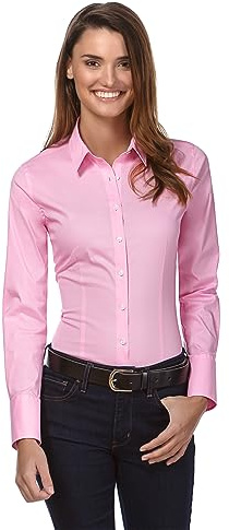 Vincenzo Boretti Camisa de Mujer Elegante y clásica, Ajustada Entallado (Slim-fit), Mezcla de algodón, Ligeramente elástica, Manga-Larga, Cuello Kent, Lisa - fácil de Planchar Rosa Oscuro 38