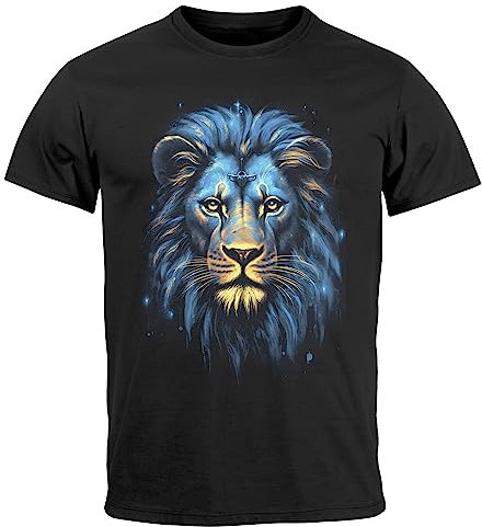 Neverless® Herren T-Shirt Löwe Lion Art-Print Kunst Illustration Aufdruck Printshirt Fashion Streetstyle schwarz S