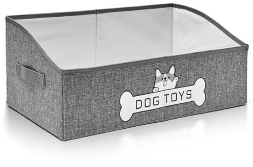 Mutiearo Dog Toy Basket, Specially Designed for Dog Toy Storage, Collapsible Dog Toy Box with Handle,Perfect for Storing Pet Toys and Accessories - Grey
