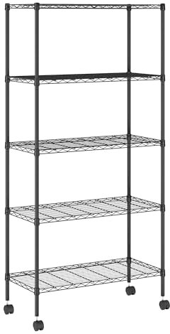 Furinno Wayar 5-stufiges Regalwagen aus Metall mit Rollen, 76 x 36 x 152 cm, Schwarz