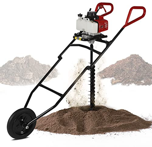 Broca de tierra de gasolina, 63 CC, funciona con gas, perforadora de tierra, valla, post hole borer, perforadora de suelo, funciona con gasolina, 2,2 kW, incluye broca de 80 mm