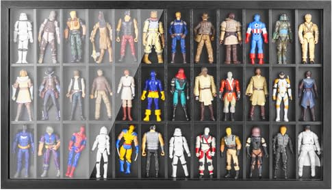 SIXPOINTS Collectors Showcase Box, 36 Compartments - Wall Mounted Toy Wooden Display Case Organizer Storage Rack For all 3.75 inch Action Figure toy Such as GI Joe/Star Wars /Marvel /Dc Figure Toy etc