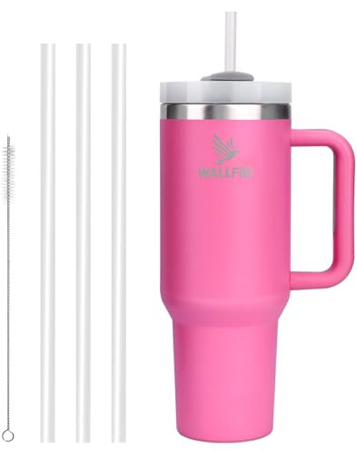 Gobelet de 40oz en Acier Inoxydable Isolé sous Vide, avec Couvercle et Paille, Idéal pour Boissons Chaudes/Froides, Parfait pour Café, Thé, Smoothies, etc (Rose)