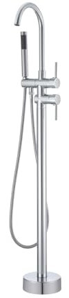 VEVOR Robinet de Baignoire sur Pied 118,5 cm, Mitigeur de Douche avec Finition Poli, Remplissage de Baignoire sur Pied, 2 Modes d'Eau, Bec Pivotant 360°, pour Bain Douche, Nettoyage des Canalisations