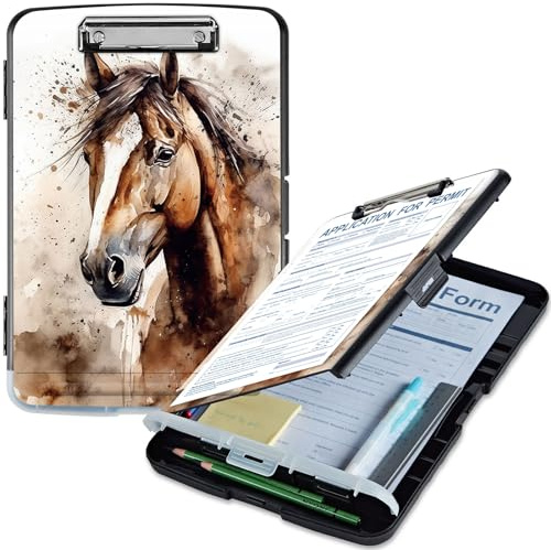 Qindaiwen Porte-bloc avec rangement, grande capacité de rangement pour cheval, 24,1 x 35,6 cm, avec porte-stylo pour femmes et enfants, idéal pour le travail, l'école et les fournitures de bureau,