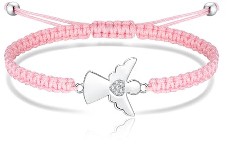 Jrêveinfini Ange Bracelet Femme Argent 925, Porte Bonheur Bracelet Femme Enfant Fille, Cordon Bracelet Maman, Idee Cadeau Anniversaire Femme Fete Des Meres Maman, Cadeau Bapteme Communion Fille