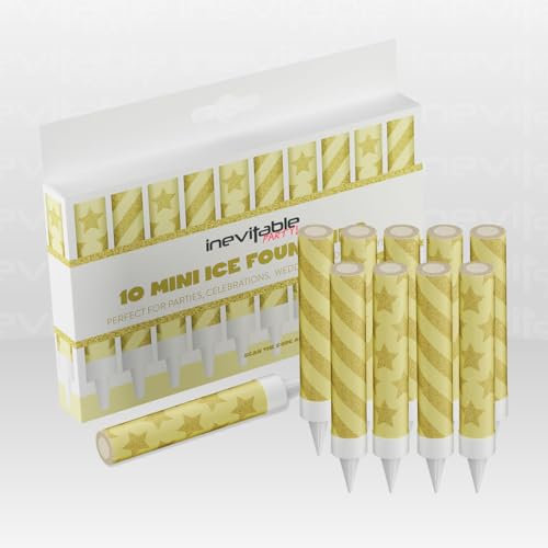 3 Packs of 10 Mini Ice Fountains with Gold Effect Flame | Ice Fountain Cake Decoration with Cake Spikes (3)