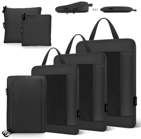 Carttiya Organizador Maleta Viaje Compresión, Impermeable Expandibles Ultraligero Packing Cubes, Organizador Mochila Viaje, Compression Bolsas Organizadoras Maleta Equipaje (6 Piezas, Negro)