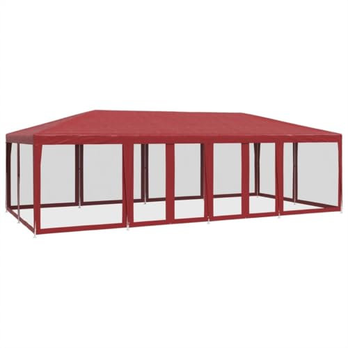 vidaXL Partyzelt, Pavillon mit 12 Mesh-Seitenteilen, Gartenpavillon für Party Hochzeit, Festzelt Gartenzelt Eisengestell Wasserfest UV-beständig, Rot 8x4m HDPE