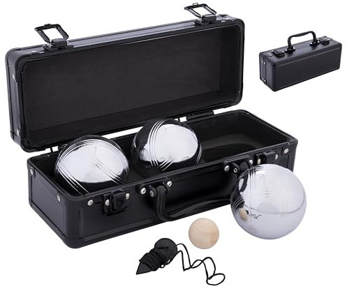 Engelhart - 010124 - Boule Set aus Metall mit Koffer, 3 Kugeln 74 mm, 720 g – Pétanque oder Boccia Spiel – Triplette mit Zielkugel
