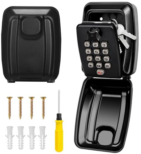 Xndryan Key Safe Wall Mounted Police Approved, Waterproof Key Lock Box for Outside 12-Digit Code Security Key Storage Box for Home Garage Office Warehouse