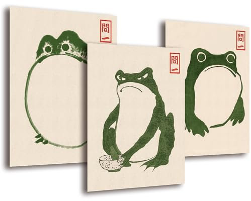 LAVEMA Hoji Frösche Poster Set (21x30cm) ohne Bilderrahmen | Japanische Bilder Hokusai Wanddeko Tokyo Wall art decor | Japandi Poster aesthetic Frosch Gemälde Kunstbilder Badezimmer Wohnzimmer Deko
