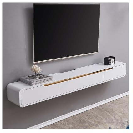 Mobile TV sospeso Supporto mobile moderno per TV, console TV a parete in legno con armadio con porta a battente e 2 cassetti, centro di intrattenimento galleggiante salvaspazio