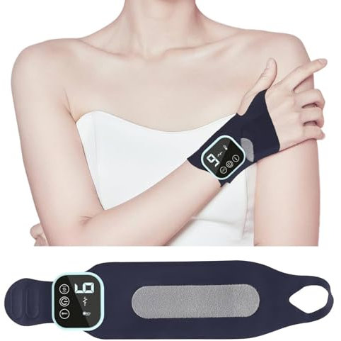 Hand Massagegerät,TENS Gerät Schmerztherapie mit 3 Wärmestufen, 5 Massagemodi und 9 Stärke, Wiederaufladbar Kabelloses EMS Handgelenk Massagegerät für Sehnenscheidenentzündung Karpaltunnelsyndrom