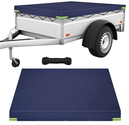 Victoam 6'x4' Trailer Cover, Waterproof Multifunctional Car Trailer Cover, 600D Oxford Fabric + PVC Tarpaulin, Heavy Duty with Reinforced Eyelets Reflective Fixed Strips for Rainproof UV Sun Shielding