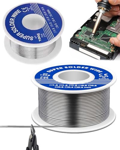 BPTRKOM 2 pièces Etain a Souder, Fil de Soudure Sans Plomb 0.8mm et 1 mm, Mince à Noyau Avec Flux de Colophane, Bobine d'étain à Souder pour Soudure la électrique
