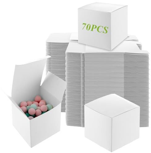 AKOLAFE 70 Pièces Petite Boite Carton Blanche 10 x 10 x 10 cm, Boite Cadeau et Emballage Colis Pliable pour Bijoux, Bougies, Savons, DIY, Boutique et Expédition
