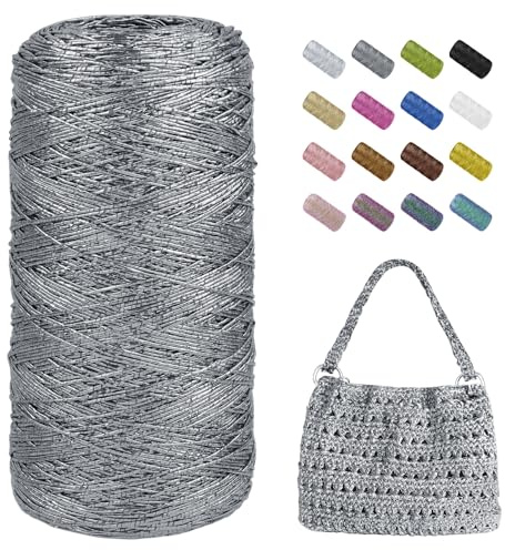 Uiopa Hilo Crochet 1mm x 480m Hilo Metálico para Tejer a Crochet, Hilos Brillante para Ganchillo Bolso, Cestas, Decoración, Manualidades (Negro-Plata)