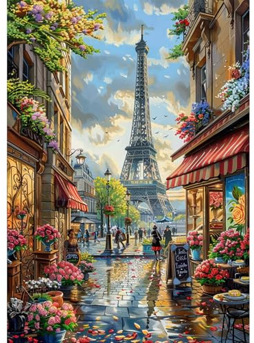 NEWENMO 5D Eiffel Tower Diamond Painting Kit per Adulti,Parigi Vista da Strada Pittura Diamante Kit,Fai Da Te Fiori Colorati Diamond Art Kit Completo,per Adulti Principianti Decorazione Casa 30x40cm