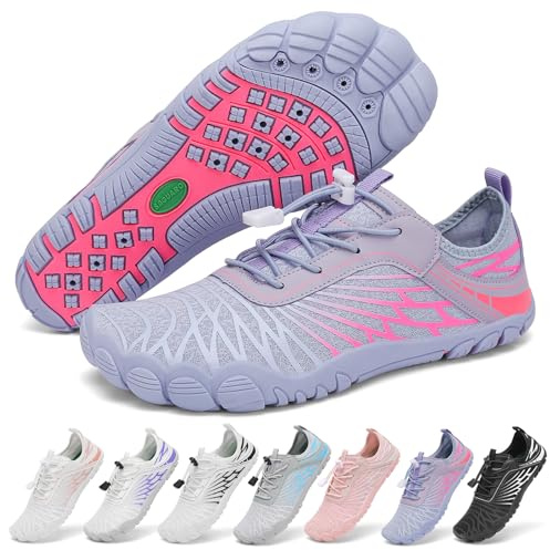 SAGUARO Scarpe Barefoot Minimaliste Donna Scarpette da Acqua Traspiranti Asciugatura Rapida Scarpe da Scoglio Antiscivolo per Bagno Spiaggia Yoga Surf, Viola Intenso, 38 EU