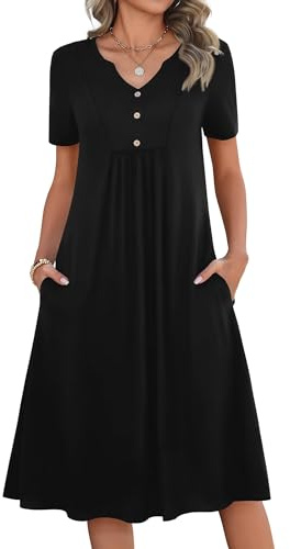 Zeagoo Black Dresses for Women Short Sleeve Midi Summer Dress Casual Empire Waist V Neck A Line Sundress with Pockets 2026