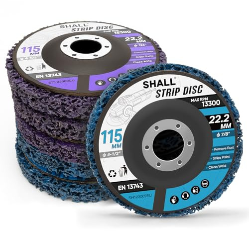 SHALL Set di 6 dischi abrasivi, 115 mm (4,5 pollici), per smerigliatrici angolari con diametro interno di 22,2 mm (7/8), dischi abrasivi grossolani