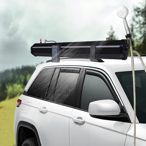 Ducha solar de 30 l para camping, con bomba, ducha exterior, techo solar, depósito de agua a presión, para vehículos todoterreno, camionetas y SUV