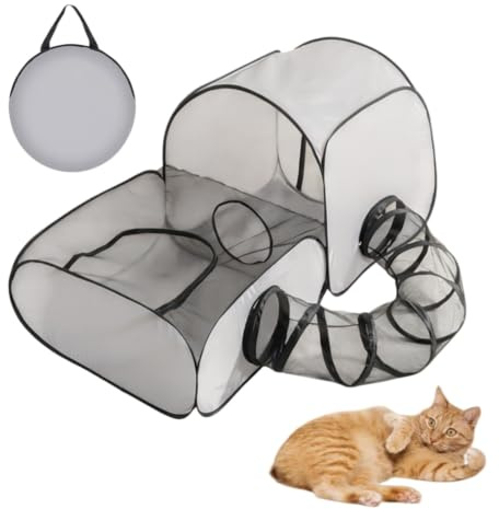 Parc pour Chats Pliable avec Tunnel, Enclos Chat Extérieur Portable, Grande Tente pour Chat avec Sac de Transport, Aire de Jeu Respirante pour Jardin, Terrasse, Maison, Voyage et Camping