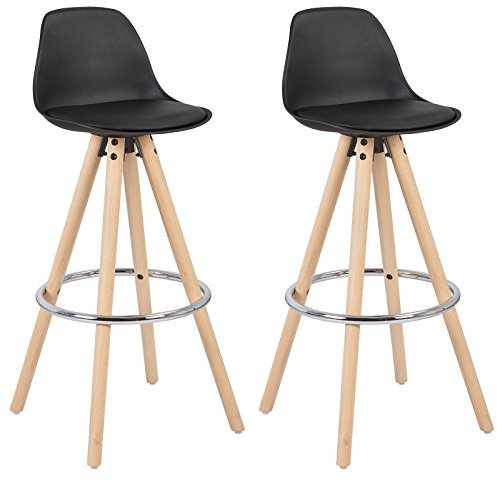 WOLTU Barhocker 2er Set Barstuhl aus Kunststoff Holzgestell mit Lehne + Fußstütze Design Stuhl Küchenstuhl optimal Komfort Schwarz