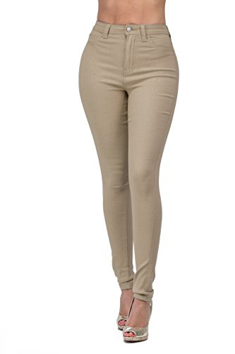 High Waisted-Rise Colored Stretch Skinny Destroyed Ripped Distressed Jeans for Women Olive Mustard RED (US, Alpha, Small, Regular, Regular, Khaki)